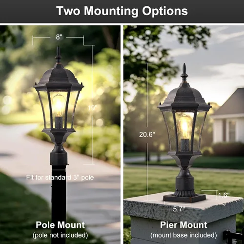 Vista 5 de Luces de poste para exteriores de 24 pulgadas con sensor de anochecer a amanecer, farol de aluminio grande para montaje en muelle de poste de poste