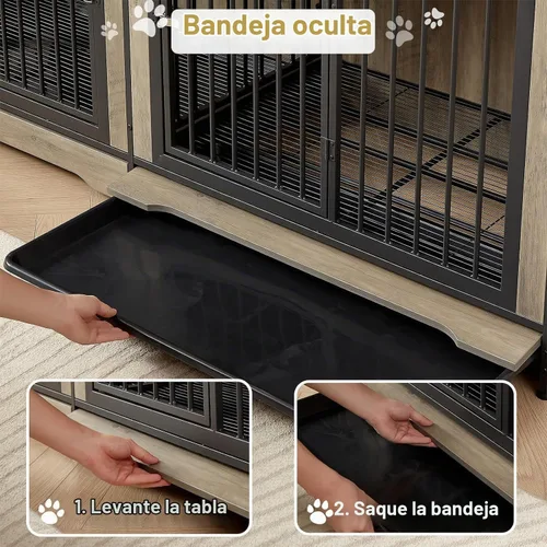 Vista 4 de Rovibek Mueble doble para perros de 75 pulgadas para 2 perros grandes, muebles resistentes, estilo jaulas para perros, mesa auxiliar, jaulas