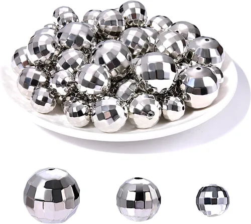 Vista 7 de 100 cuentas de bola de discoteca para hacer joyas, dijes reflectantes de bola de espejo para pulseras, collares, aretes, manualidades, accesorios
