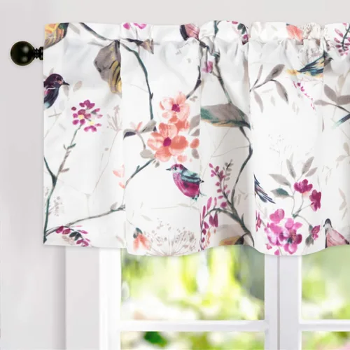 Vista 15 de VOGOL Cenefa de pájaro y bayas, decoración clásica de ventana de campo americano con estampado botánico, cortina de bolsillo para barra fácil