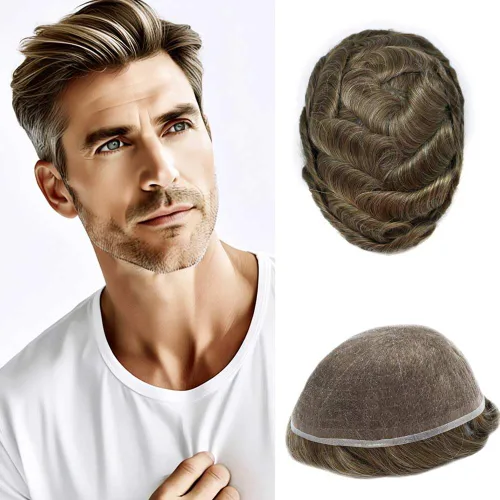 Vista 94 de Peluca de cabello humano con encaje completo, línea capilar real, para hombre, peluca de cabello con nudo blanqueado, pieza de pelo para hombres