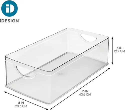 Vista 4 de iDesign Contenedor de Almacenamiento Apilable de Plástico Transparente Extra Largo, Organizador para Armario de Cocina o Despensa Organizador