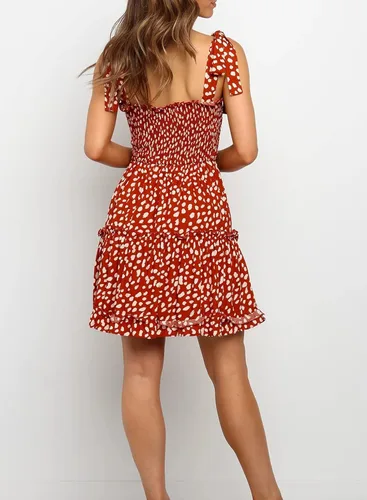Vista 4 de ZYING Minivestido de verano sin mangas con tirantes de lazo de lunares para mujer