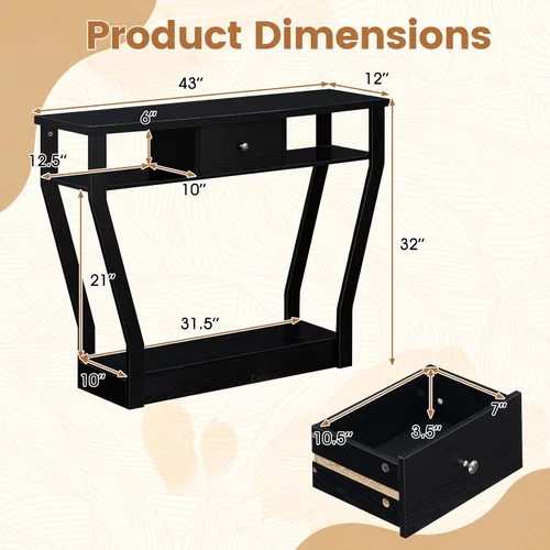 Vista 2 de BestComfort Mesa consola estrecha de 47 pulgadas con cajón, acento de entrada de madera de 3 niveles con estantes abiertos, mesa de sofá multiusos