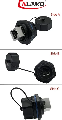 Vista 2 de CERRXIAN RJ45 Femle a hembra Acoplador Montaje en panel Conector impermeable Combo con tapa (negro)