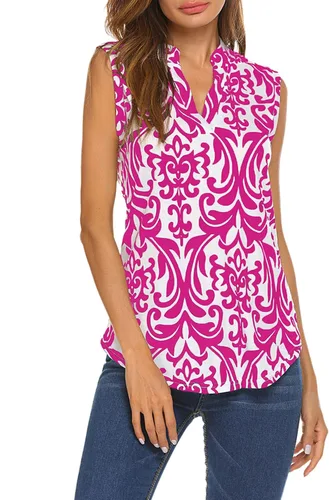 Vista 3 de Halife - Blusa sin mangas con estampado floral para mujer, larga con cuello en V