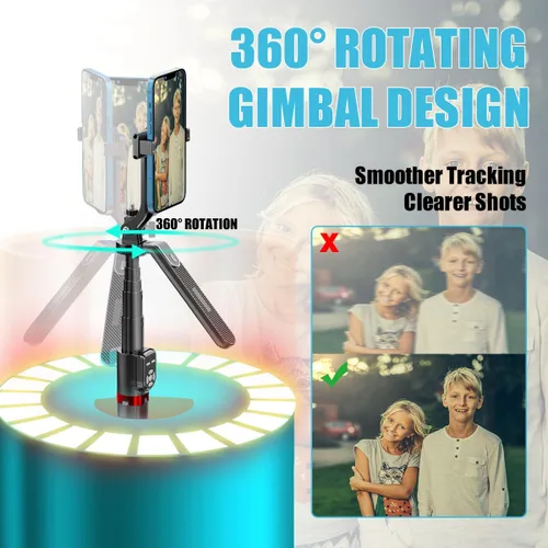 Vista 2 de Soporte extensible de 86 pulgadas con rotación de 360° para selfie y trípode con control remoto inalámbrico Bluetooth dual y 2 luces LED de relleno