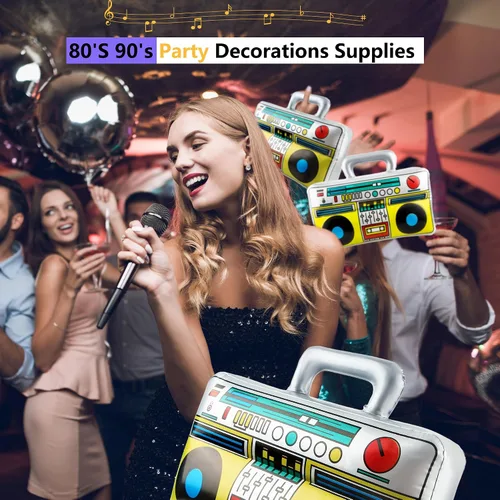 Vista 4 de 8 unidades de 16.5 pulgadas Boombox inflable grande inflable Boom Box novedad radio Boombox inflable para 80s 90s Radio Hip Hop suministros de fiesta