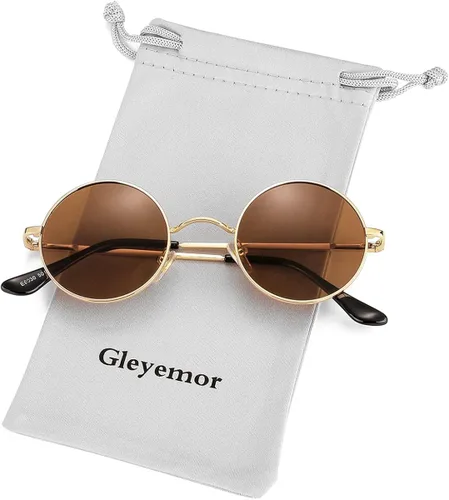 Vista 2 de Gleyemor John Lennon - Lentes de sol polarizados pequeños y redondos para hombres y mujeres, círculos hippie, lentes rojos y amarillos