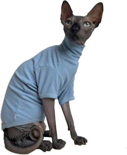 Vista 3 de Sphynx - Camisa de algodón para gatos sin pelo, cuello alto, camisetas de gatito con mangas, pijama de gato para Sphynx Cornish Rex, Devon Rex, Negro
