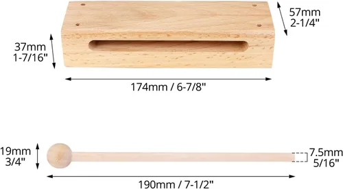 Vista 6 de QWORK Juego de instrumentos de percusión de madera, paquete de 2 bloques de sonido de madera con mazas, para conciertos, grabaciones y bandas