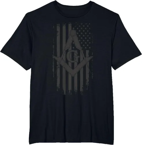 Vista 5 de Masonic American Flag Square and Compass - Camiseta masónica Negro