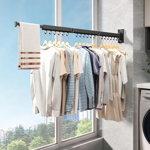 Vista 4 de Estante de secado de ropa montado en la pared, estante de secado de ropa plegable, estante de secado plegable retráctil para colgar ropa
