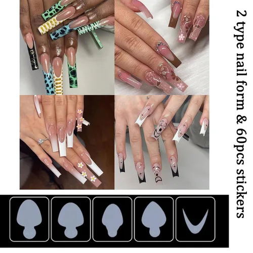 Vista 3 de Juego de 2 formas de uñas dobles transparentes para uñas con puntas de forma para Polygel con 60 almohadillas reutilizables para manicura, arte
