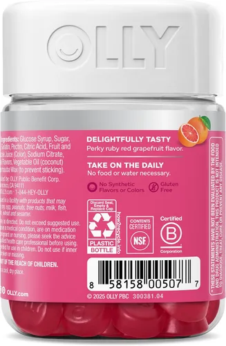 Vista 8 de OLLY Undeniable Beauty - Gomitas de belleza para el cabello, piel, uñas; con biotina, vitamina C, queratina; suplemento masticable, sabor pomelo