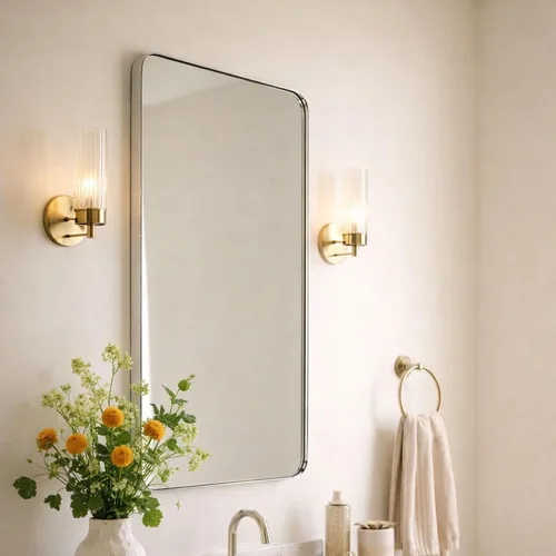 Vista 10 de GRACTO Espejo de baño con marco de metal de acero inoxidable de níquel cepillado de 20 x 30 pulgadas para montar en la pared, espejo rectangular