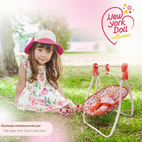 Vista 8 de Juego de Muebles de Cuna y Cochecito de Muñeca de Lujo, Juego de Accesorios Multi para Muñecas de 18", Incluye Cochecito de Muñeca, Columpio y Cama