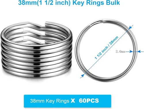 Vista 2 de YHYZ Llaveros de 1.5 pulgadas a granel (100 piezas, redondos), 1.496 in (1 1/2 pulgadas), llaveros de metal plateado para llavero Kechain, collar