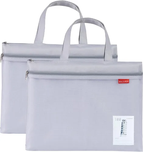 Vista 10 de Bolsa de malla con cremallera de 11 x 13.7 pulgadas, bolsa A4 impermeable de doble bolsillo con asa, almacenamiento de documentos para la escuela