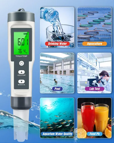 Vista 7 de Medidor de pH 3 en 1 TDS/pH/Temperatura para agua, Rango de medición de pH 0-14 Medidor digital de pH de alta precisión, 0.01 Probador de pH digital