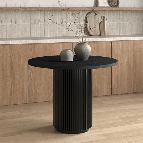 Vista 5 de Mesa de comedor redonda, 35 pulgadas, mesa de cocina moderna de granja Negro