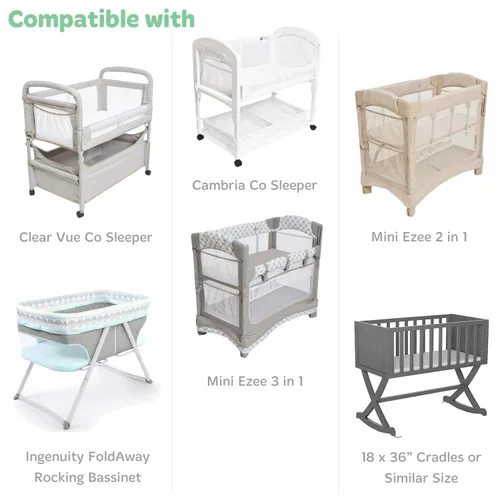 Vista 2 de Sábanas ajustables para cuna de bebé, 18 x 36 x 2 pulgadas, compatibles con Arms Reach Co Sleeper Cambria, Clear Vue, Mini Ezee, moisés, algodón