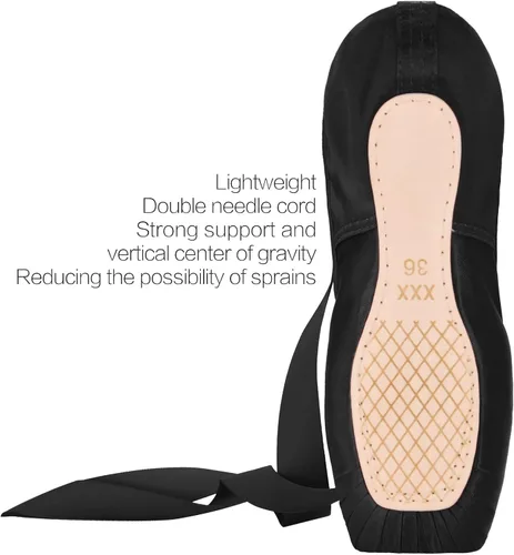 Vista 2 de IJONDA Zapatos de ballet para adultos, con almohadillas para los dedos y bolsa de malla Negro
