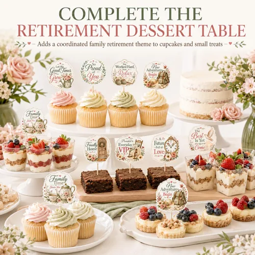 Vista 8 de 36 piezas de decoraciones familiares para cupcakes de jubilación Verde