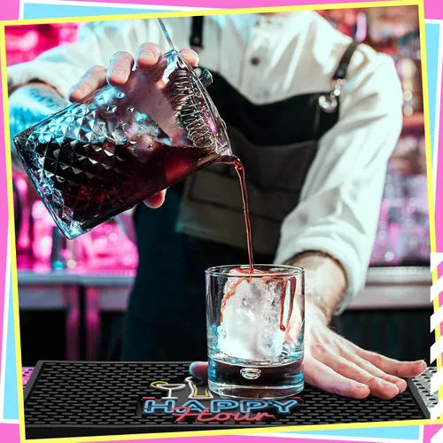 Vista 4 de Preboun Tapete de bar para encimera con patrón fluorescente de goma gruesa antideslizante negro para café, cocina, restaurantes, entretenimiento