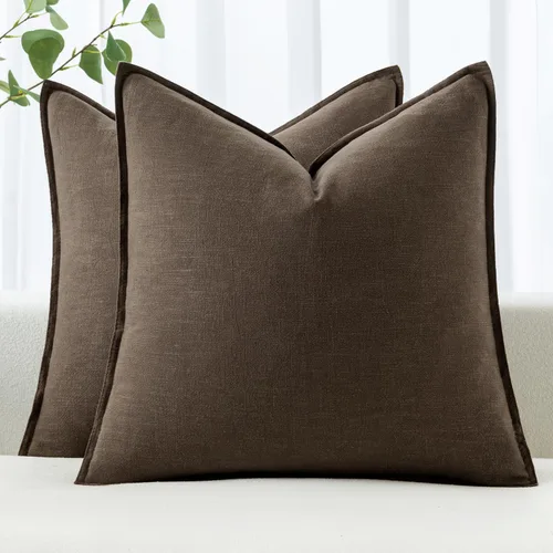 Vista 27 de MIULEE - Juego de 2 fundas de almohada decorativas de lino, estilo bohemio, rústico, neutral, para sofá, cama, 16 x 16 pulgadas, color marrón