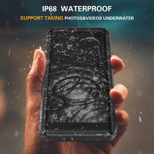 Vista 9 de GOLDJU - Funda impermeable para Samsung Galaxy S10 Plus, color negro Built in Screen Protector 360° Full Body Protective Shockproof Dirtproof