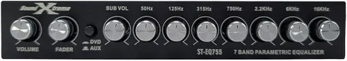 Vista 6 de SoundXtreme ST-EQ755 ecualizador paramétrico de audio para auto de 7 bandas de 1/2 din EQ con salida delantera, trasera + sub de 8 voltios RMS, tres