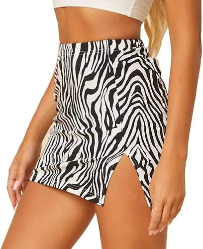 Vista 3 de Verdusa Mini falda ajustada con diseño de cebra y cintura alta para mujer