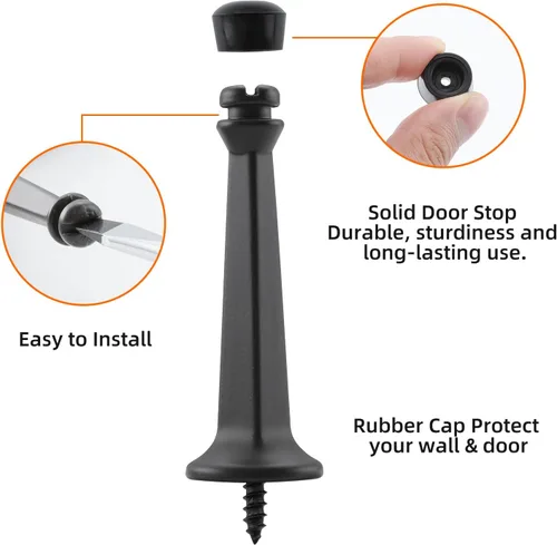 Vista 2 de HOME MASTER HARDWARE Topes de Puerta Rígidos Sólidos de Servicio Pesado de 3", Negro Mate, Paquete de 2 con Puntas de Plástico - Topes de Puerta