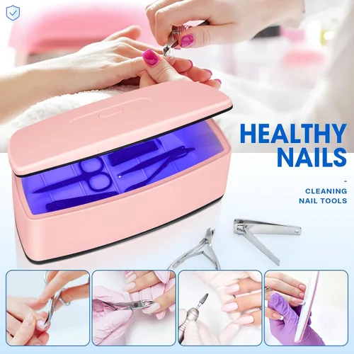 Vista 3 de Esterilizador de herramientas de uñas, función de limpieza de luz azul de doble tubo, enchufe USB, gran capacidad de 1 litro para herramientas