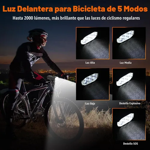 Vista 2 de Suruid Luces brillantes de la bici de 2000 lúmenes, IPX 6 impermeable bici Negro
