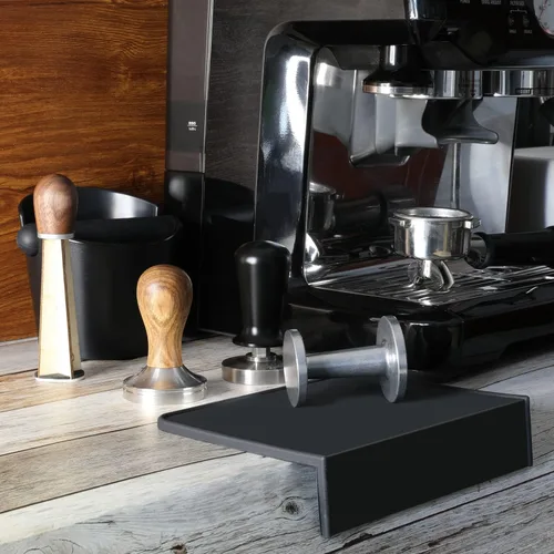 Vista 9 de 2.008 in de café con alfombrilla – Prensa espresso con base de acero inoxidable 304 y mango de madera – Accesorio para máquinas de café expreso