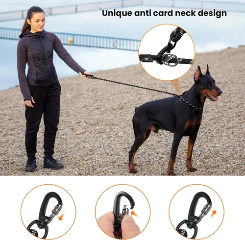 Vista 4 de Correa deslizante para perro de 6 pies, ajustable y desmontable con gancho de entrenamiento reflectante, cuerda trenzada sin tirones con mango