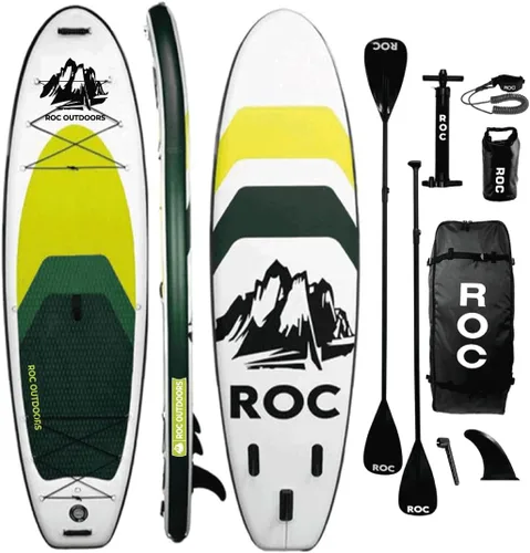 Vista 23 de Roc Tabla de remo inflable con accesorios y mochila de alta calidad, cubierta antideslizante, bolsa impermeable, correa, remo y bomba de mano.