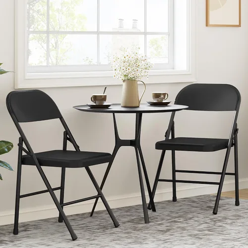 Vista 7 de IDEALHOUSE Juego de 4 sillas plegables con marco de metal que soportan hasta 350 libras, sillas plegables portátiles negras adecuadas para comedor