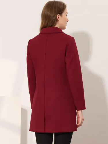 Vista 4 de Allegra K Gabardina de invierno con cuello vuelto para mujer, Café