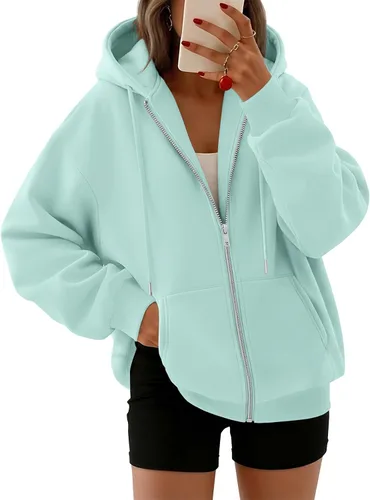 Vista 17 de Trendy Queen - Sudaderas con capucha y cremallera para mujer, sudaderas de gran tamaño, trajes de moda de otoño, chaquetas informales, ropa