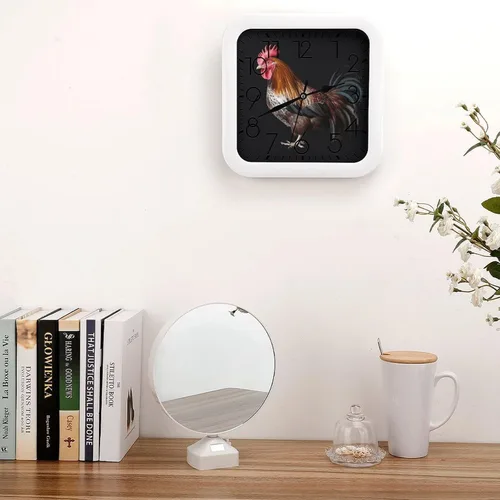 Vista 4 de 10" Square Modern Wall Clock,Animal Cockerel Print Kitchen Clocks Wall Battery Operated,Silent Non Ticking Unique Funny Cute Wall Clock for Living