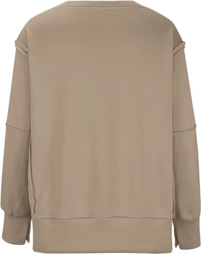 Vista 7 de Sudadera de gran tamaño para mujer, cuello redondo, manga larga, casual, con abertura, holgada, ropa de otoño 2023 a la moda