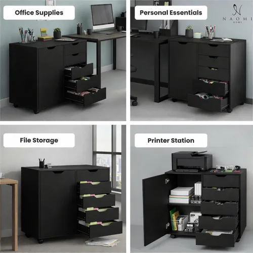 Vista 7 de Naomi Home Archivador de oficina con ruedas para debajo del escritorio, con 5 cajones y gabinete de almacenamiento lateral, organizador móvil