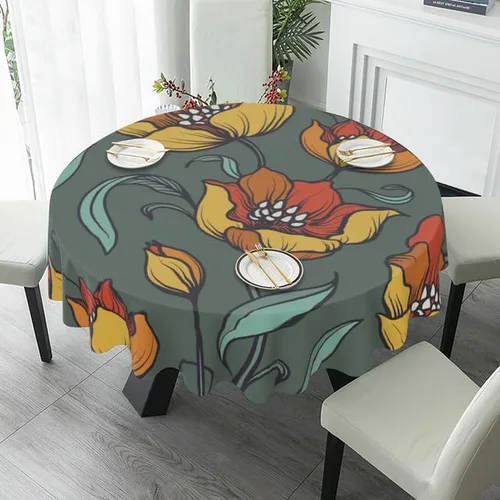 Vista 4 de Mantel redondo de moda con flores amarillas, lavable, resistente a las arrugas, para el hogar, cocina, comedor, picnic, campamento, fiesta, color-5