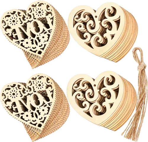Vista 8 de Blulu 60 Pieces Christmas Wooden Ornaments 3.5" Round Wood Slices Snowflake Angel Shape with Cords for DIY Crafts New Year Christmas Tree Pendant
