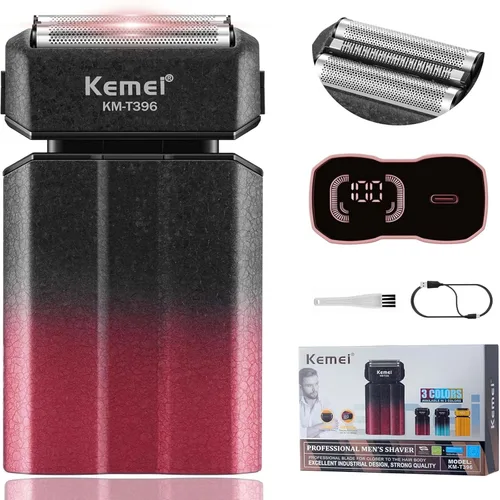 Vista 10 de Kemei KM-T396 - Afeitadora eléctrica para hombres con 3 cuchillas flotantes, afeitadora eléctrica inalámbrica recargable de 7500 RPM para hombre