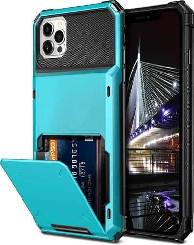 Vista 6 de Vofolen Funda compatible con iPhone 12, cartera 5G, 4 ranuras para tarjetas, tarjetero con bolsillo oculto, doble capa, cubierta trasera protectora