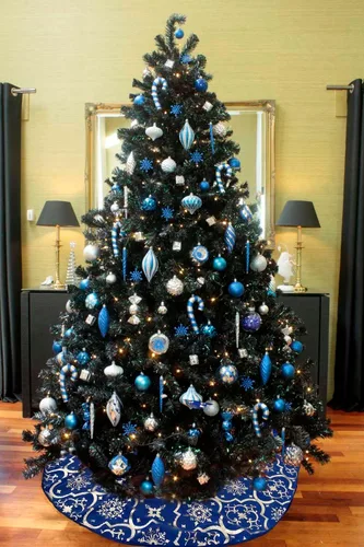 Vista 6 de Falda de árbol de Navidad, tapete grande de franela roja de 48 pulgadas con patrones dorados de Navidad para árbol de Navidad, decoración de fiesta